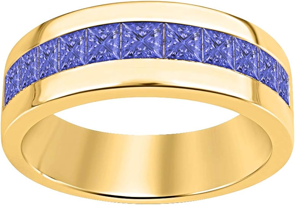 RUDRAFASHION 14K Yellow Gold Plated Princess Tanzanite Mens Wedding Band Ring Amazon ca Jewelry