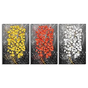 Canvas Wall Art Chinese Lucky Tree Oil Painting Artwork for Home Prints Framed - 16"x24" x 3 Panels