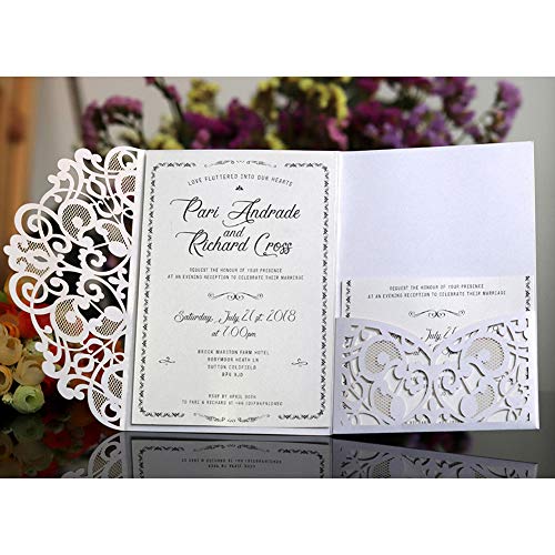 10 Pack Wedding Invitations Cards Kit, Hanhan 3 Folds 5x7'' Laser Cut Flora Lace Invitation Cards Cover Holder Pocket for Wedding Bridal Shower Engagement Birthday Graduation Invitation - Thumbnail 3
