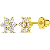 In Season Jewelry Gold Plated CZ Flower Kids Earrings - Earrings for Girls with Safety Screw Back Locking - Safe & Comfortable for Toddlers, Kids & Little Girls