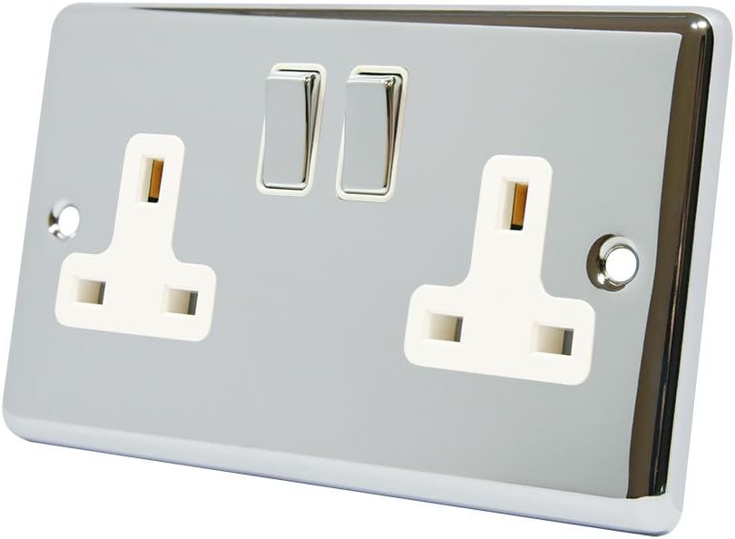 Alliance Electrical 13A Double 2 Gang Polished Chrome Metal Rocker Socket