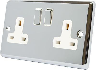 Alliance Electrical 13A Double 2 Gang Polished Chrome Metal Rocker Socket