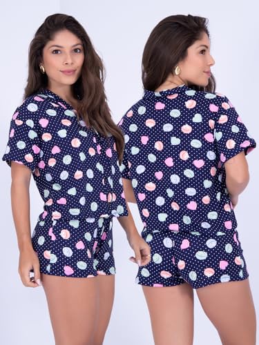 Kit 3 Pijamas Baby Doll Feminino Americano Miami Aberto Verão, Malha Suede, Alça Fina com Short, Adulto