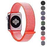 Woven Velcro Nylon Replacement Apple Watch Band by Pantheon, Sport Loop Edition, For Men or Women, Strap fits the 38mm or 42mm Apple iWatch, Compatible Series 1, 2, 3, Nike (Orange, 38mm)