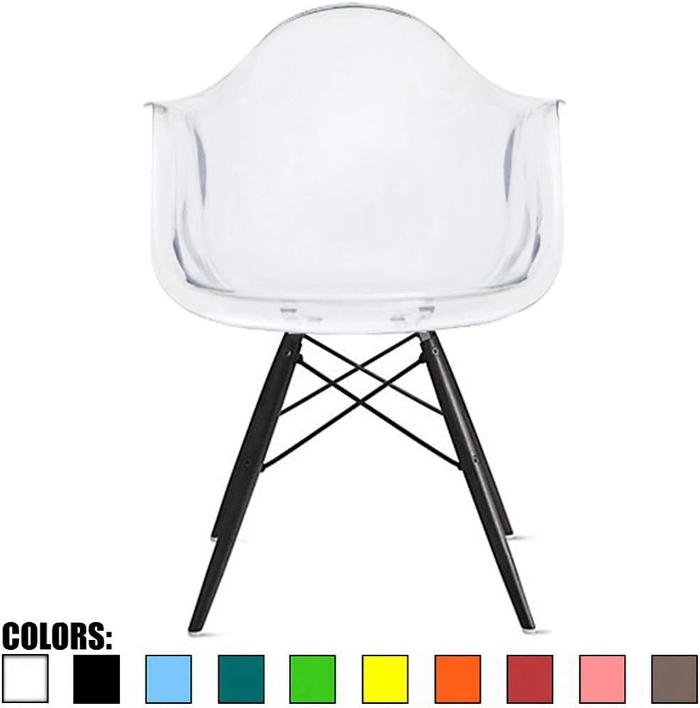 2xhome Eiffel Transparent Mid Century Arm Chair with Black Wood Legs, Clear,1 piece
