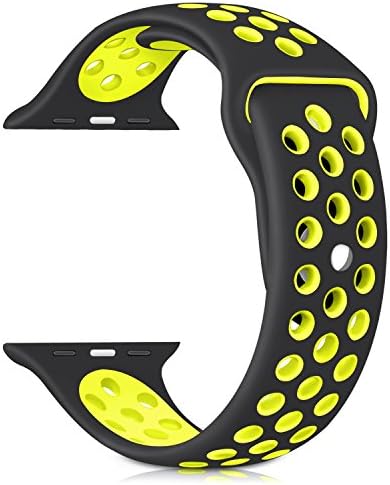 For Apple Watch Nike Band Sports Soft Silicone Replacement Band For Apple Watch Series 3,Series 2,Series 1,Nike +,Sport,Edition,M/L Size (Black and Yellow, 42MM)