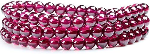 TimeBetter Natural Garnet Bracelet Three laps Lady Diameter5.2-5.3mm（Each Bracelet Has Certificate of Identification，with 2 Beads Prepared，a Length of Rope Prepared） (Classic Styles)
