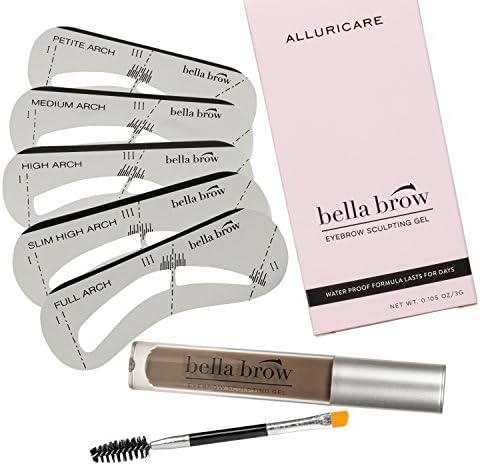 Natural Eyebrow Gel Sculpting Duo Volumizing Fiber Gel with Dual Edge Precision Spoolie Brush Applicator and Shaper Stencils - Waterproof and Smear Proof Formula by Bella Brow (Brown/Black)