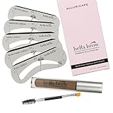 Natural Eyebrow Gel Sculpting Duo Volumizing Fiber Gel with Dual Edge Precision Spoolie Brush Applicator and Shaper Stencils - Waterproof and Smear Proof Formula by Bella Brow (Brown/Black)