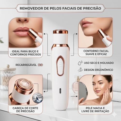 Depilador Feminino Elétrico 4 em 1 Recarregável USB Removedor de pelos Corporal e Facial Aparador Portátil bivolt Sem Fio com 4 Cabeças Multifuncional