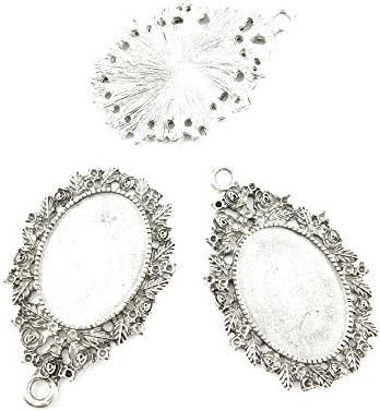 110 Pcs Jewelry Making Charms 325MJ Rose Setting Cabochon Frame Blanks Antique Silver Fashion Finding for Necklace Bracelet Pendant Crafting Earrings