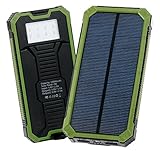Levin Solar Charger 15000 mAh, Solar Power Bank with 8 LED Flashlight Dual USB Port Solar Panel Portable Charger Outdoor Backup for iPhone, iPad, iPod, Cell Phone, Tablet, Camera – Green