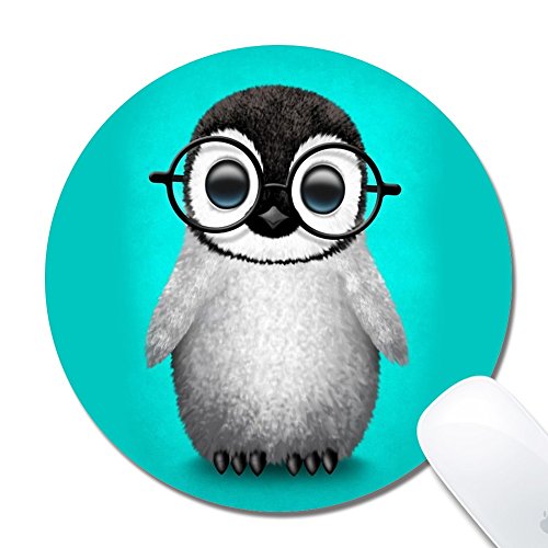 Kusa Penguin With Glasses Mouse Pad, Penguin Baby Pattern Design Cloth Surface Natural Rubber Mouse Pad, Customized Non-Slip Rubber Gaming Mouse Pad(8x8x0.12 Inch)