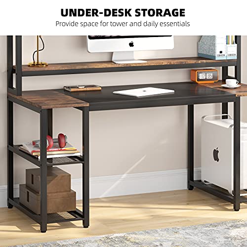 TIYASE Computer Desk with Hutch and Storage Shelves, 55 inch Home