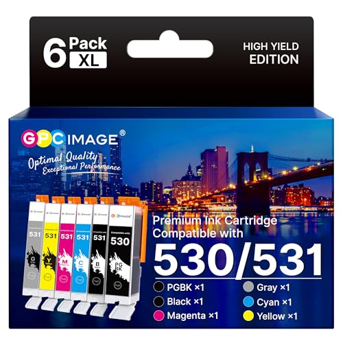GPC IMAGE 530 531, Ink Cartridges, Compatible for Canon PGI-530 CLI-531 for Canon Pixma TS8750 TS8751, PGI530 CLI531 530XXL 531XXL (6 Pack)