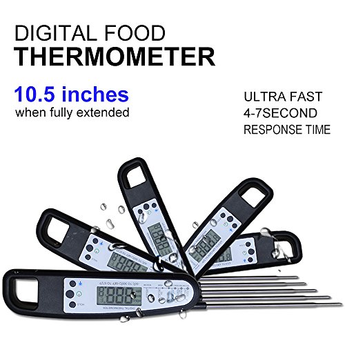 Samshow Digital Instant Read Thermometer with Back Light, Cooking Food Meat Thermometer, LED Screen, Collapsible Internal Probe for Kitchen BBQ Grill Smoker, Magnet Back, Battery Included(Black)