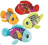 Fun Express Plush Shiny Fish, Fish Stuffed Animal Party Favors, One Dozen