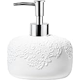 White Soap Dispenser, Ceramic Countertop Lotion Dispenser 14oz with Embossed Design, Bathroom Refillable Lotion Bottle for Shower Soaps Shampoo Kitchen Organization, ANTIS'S HOME
