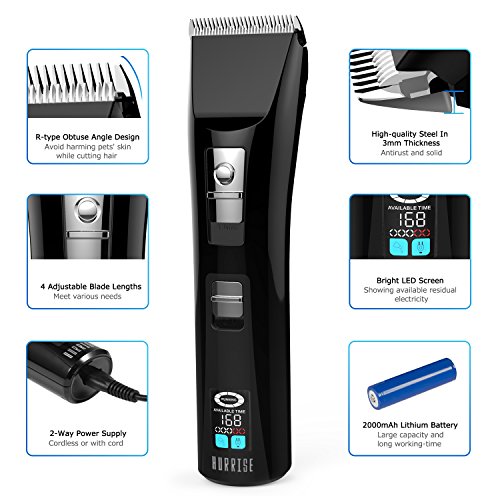 Hurrise Pet Grooming Kits Lcd Cordless Quiet Pet Hair Clippers
