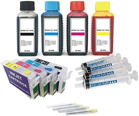 Refillable Auto Reset Cartridges Such as T27 XL + 4 x 100ml Ink-Mate Inks for Workforce WF-7615 DWF, WF-7620 DTWF, WF-7710 DWF, WF-7715 DWF, WF-7720 DTWF