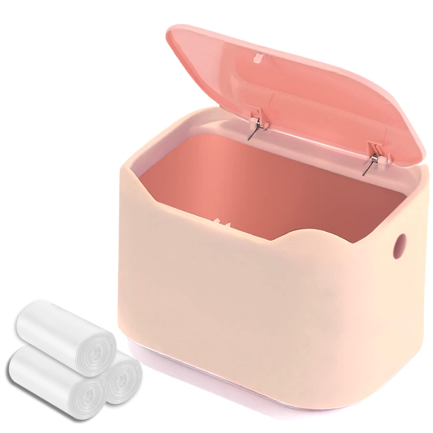 YAGGOOD Small Office Desk Bin with Lid for Countertop, Cosmetic Table Top, Bathroom, Bedroom, Kids Desktop in Red and Pink Color