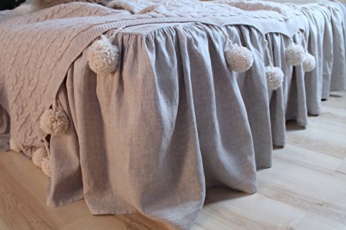 Pure linen bedskirt with romantic ruffles, US Queen size 60 X 80, 14" drop, in natural linen color