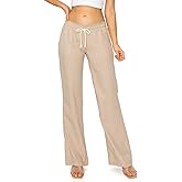 Cali1850 Women's Casual Linen Pants - 29", 32" Oceanside Drawstring Smocked Waist Beach Lounge Trousers with Pockets