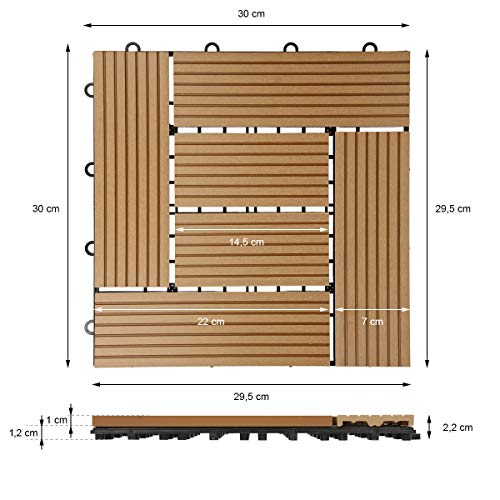 ECD Germany WPC Terrassenfliesen 30 x 30 cm 11er Spar Set für 1m² Teak Mosaik Holzoptik für Garten Balkon Bodenbelag mit… – Bild 7