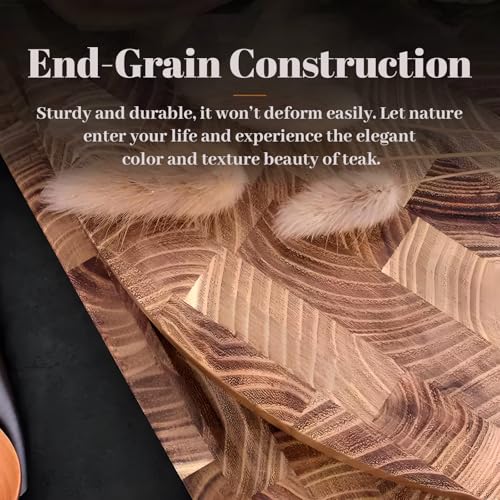 Tabla de cortar de Madera de Teca para Cocina, 40 × 30 × 3 cm, Tabla de Corte de Grano Final, Tabla de Charcutería de Madera, Bloque de Carnicero Grande con Asas Ocultas