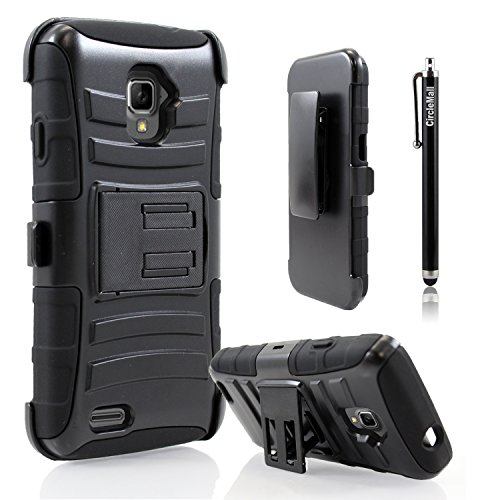 ZTE Rapido LTE Z932L for Straight Talk Combo Rugged Shell Cover Holster with Built-in Kickstand and Holster Locking Belt Clip Black + Circle(TM) Stylus Touch Screen Pen