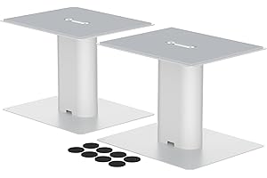 suptek 7.9 x 6.5 Desktop Speaker Stands – Pair for Bookshelf & Desktop Speakers – 6.1" Height – Sturdy Base for Studio Monitors, PC, Gaming & Home Audio, White, SDM003MW