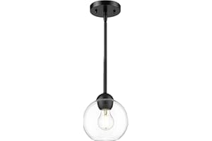 Emak 7 Inch Black Pendant Lights for Kitchen Island, Globe Pendant Light Fixture with Clear Glass Shade, 1-Light Hanging Light Fixtures for Kitchen, Bathroom, Bedroom, Hallway, PL119-BK