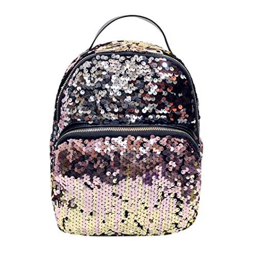 Sagton Women Sequins Durable Travel Satchel School Book Bag Chic Daypack (Pink)