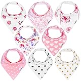KiddyStar Bandana Baby Drool Bibs for Girls, 8-Pack Bib Set for Drooling and Teething, Organic Cotton, Soft and Absorbent, Baby Shower Gift for Newborn Babies and Toddlers
