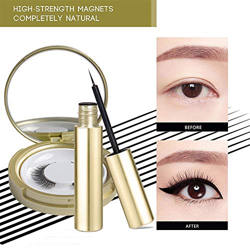 Magnetic Eyeliner and Magnetic Eyelash Kit, No Glue Reusable Silk False Lashes, Magnetic Eyelash Kit With Mirror and Tweezers