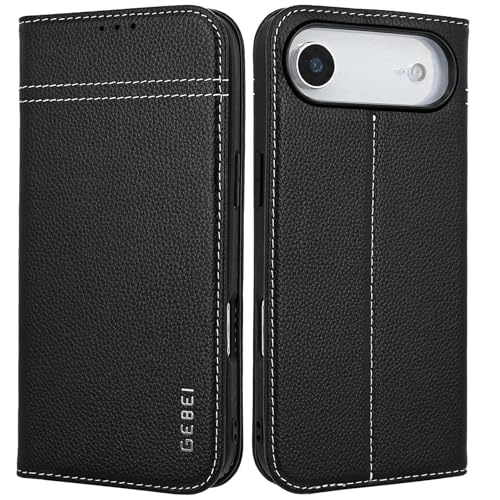 Gebei Hülle Echt Leder für iPhone 17 Air (6,5") - Premium Echte Lederhülle mit Standfunktion Kartenfach Magnetverschluss Flip Case Ledertasche Handyhü