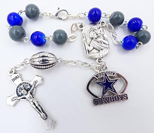 Dallas Pro Football Catholic Rosary Prayer Beads, St. Christopher Auto/Car Rosary, Handmade Sports Team Religious Jewelry