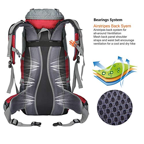 seenlast 50L Unisex Travel Hiking Backpack Outdoor Sport Daypack Water-Resistant Bag with Rain Cover for Climbing Camping Touring Mountaineering(Red)