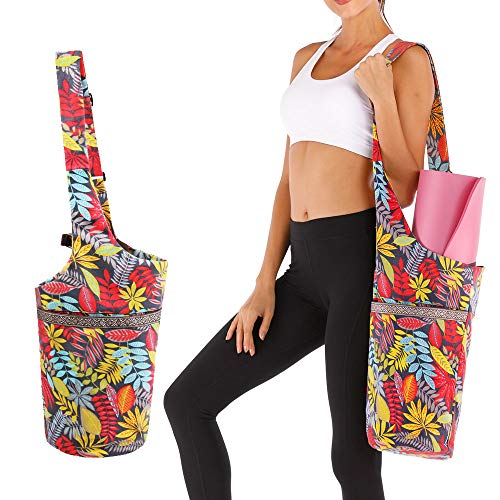 Mookis Yoga Mat Bag | Adjustable Shoulder Strap | Fixed Buckle | Large Size Pocket and Zipper Pocket | Multipurpose and Beautiful Bag (Maple Leaf)