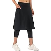 ANIVIVO 24" Long Knee Length Skirted Leggings for Women, Athletic Pleated Skirt with Leggings Workout Skirt Pockets
