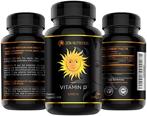 Vitamin D3 Supplement | The Sunshine Vitamin - 5000 IU For Stong Bones, Healty Heart and Immune System | 90 High Potency Softgels By Zen Nutrition