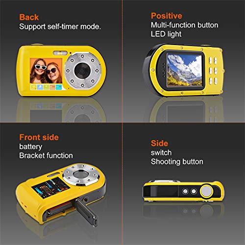 Waterproof Camera,Camking 24MP Full HD 1080P Underwater Camera 16X Zoom Sports Camera, Self-time Dual Display 2.7&2.0 Inch Screen DV Recording 10M(33Feet) Waterproof Digital Camera