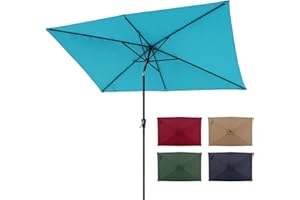COBANA 6.6 x 9.8ft Rectangular Patio Umbrella, Outdoor Table Market Umbrella with Push Button Tilt/Crank, Blue