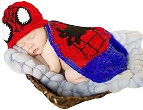 Liange Newborn Baby Photography Prop Crochet Spiderman Hat Cape Costume