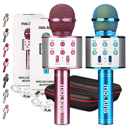 mockins 2 Pack Blue & Purple Wireless Bluetooth Karaoke Microphones