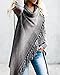 FISACE Women Elegant Aztec Stripes Fall Tassels Slash Hem Cardigan Loose Sweater Poncho