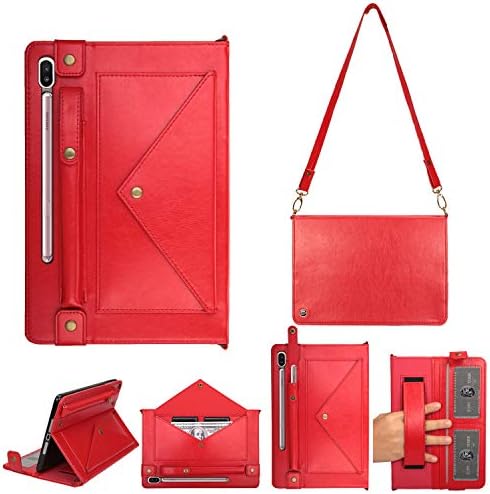 TechCodeGalaxy Tab S6 Stand Cover, Folio Kickstand Wallet Protective Cover w/Card Slot Pocket/Hand Strap Shoulder Bag Case for Samsung Galaxy Tab S6 10.5 inch SM-T860/T865/T867,Red