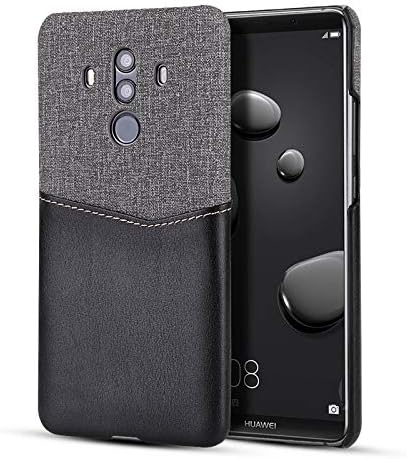 Xtanb- Leather Wallet Case for Huawei Mate 10 Pro, Minimalist Card Slot Leather + Canvas Fabric Style Case, Slim Fit Snap On Cover (Color : Black+Gray)