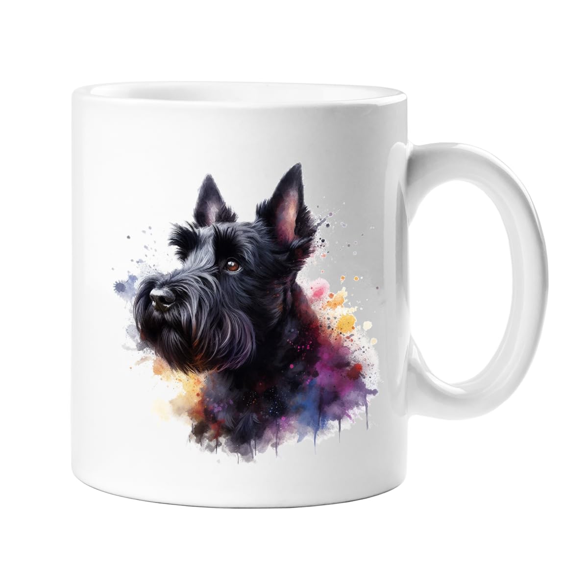Stag Gallery Scottish Terrier (Scottie) Dog Watercolour Splash Effect Gift 10oz Ceramic Mug Artistic Colourful Coffee Tee