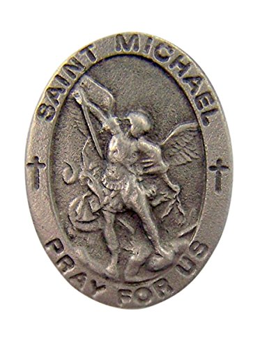 Fine Pewter Catholic Patron Saint Michael Medal Lapel Pin Pendant, 7/8 Inch